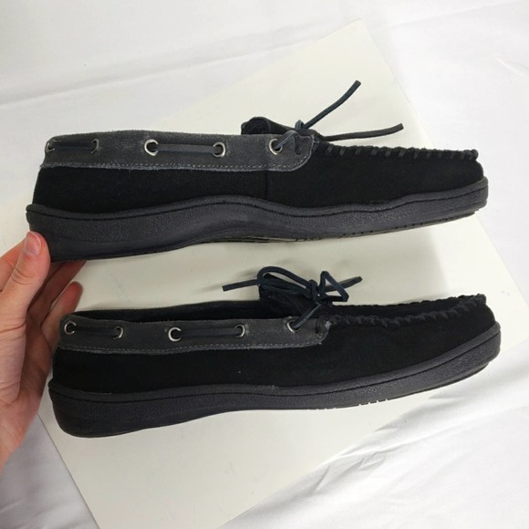 Clarks sherman leather fur lined house slippers mens 10 black